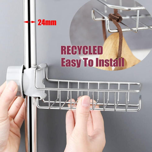 iPstyle Kitchen Sink Caddy Organizer, Over Faucet Sponge Holder, Stainless Steel Hanging Drain Rack for Scrubbers, Soap