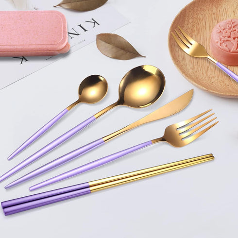 AARAINBOW 8 Pieces Stainless Steel Flatware Set, Portable Reusable Cutlery, Travel Utensils Including Chopsticks,