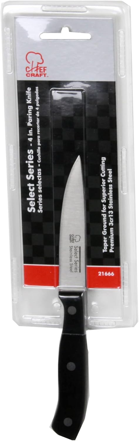 Chef Craft Select Paring Knife, 4 inch blade 8 inches in length, Stainless Steel/Black by Chef Craft