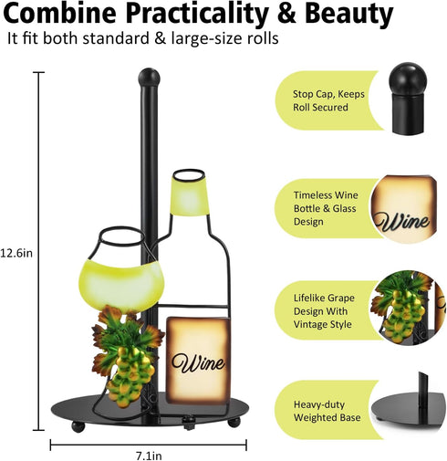 Countertop Country Wine Lovers Gifts - Metal Wine Paper Towel Holder with Solid Weighted Base, Farmhouse Kitchen Decor