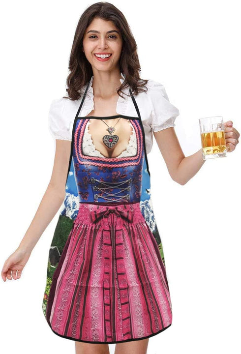 MOMOONNON Dirndl Apron for Women, German Lederhosen Apron for Oktoberfest, Cooking, Grilling, BBQ & Baking