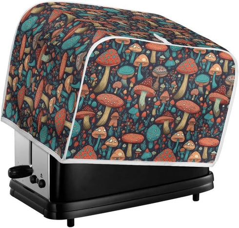 Toaster Cover 4 Slice, Forest Mushroom Wide Slot, Machine Washable with Hang Loop (16x16") 2PCS