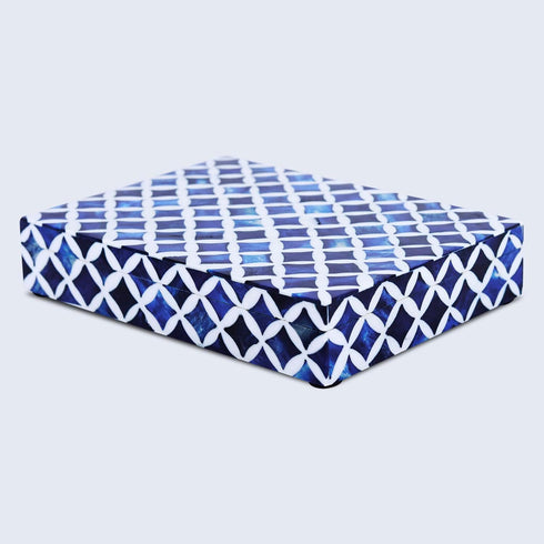 Handmade Star Pattern Decorative Box by Handicrafts Home - Blue White, 6x8x1.5, Multipurpose Gift, Storage Organizer,