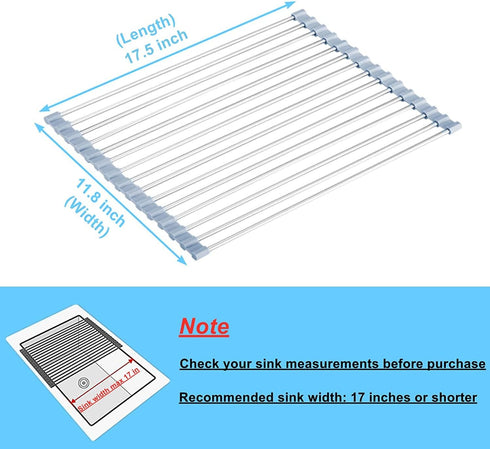 Seropy Roll Up Dish Drying Rack, Foldable Stainless Steel Wire Kitchen Drainer Over The Sink Rack Mat 17.5x11.8