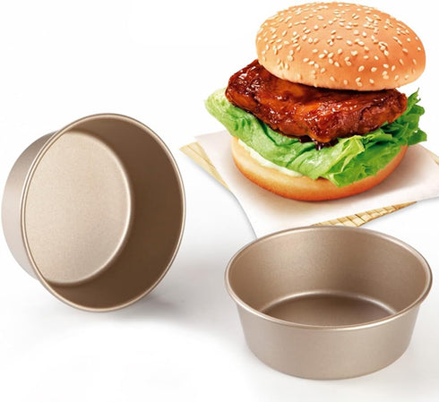 2Pcs Round Steel Mini Bread Cake Pan, 4 Inch Non-Stick Hamburger Bun Molds, Cheesecake Baking Mold for Kitchen Bakeware