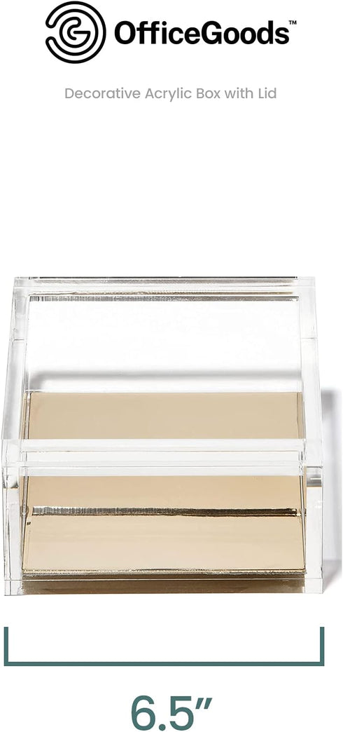OfficeGoods Acrylic Desk Organizer w/Gold Base – Elegant Odds & Ends Box for Home or Office, Extra Large