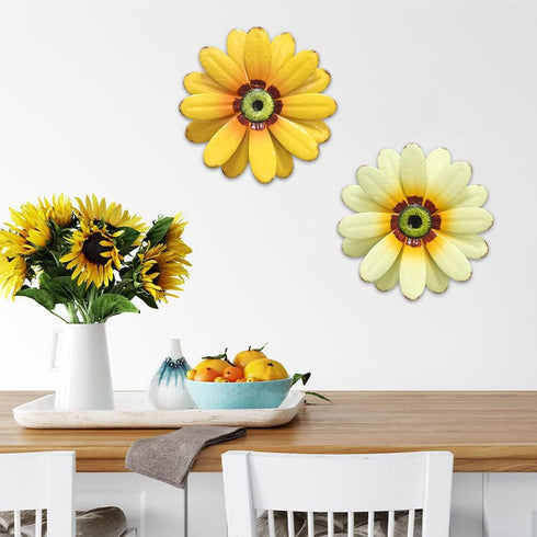 YEAHOME 10'' Sunflower Wall Decor, Metal Flower Art for Indoor or Outdoor, Set of 2 Wall Sculptures