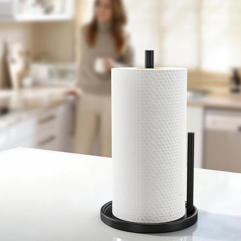 Countertop, Jesginboo Paper Towel Holder Black Kitchen Paper Towels Holder, Paper Roll Holder with Weighted Base