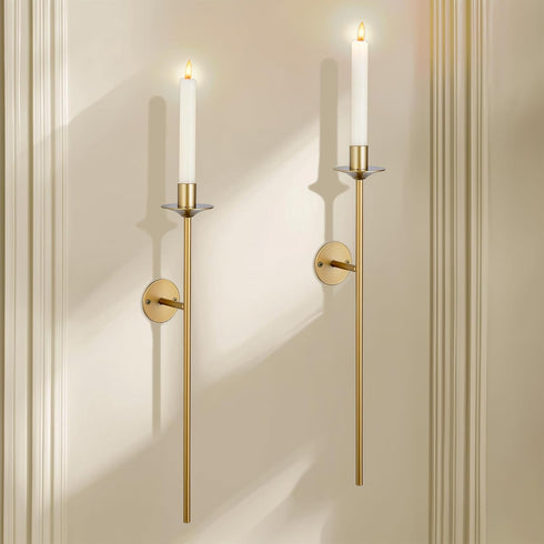 Sziqiqi Wall Candle Holder Gold: Candle Sconces Wall Decor Set of 2