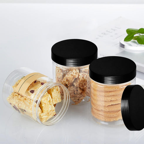 Lainrrew 8 Pcs 14oz Plastic Jars with Lids, Clear Round Storage Containers for Kitchen, Home, Crafts