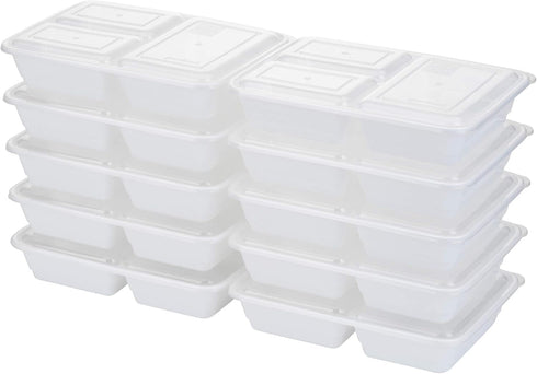 GoodCook Meal Prep Rectangle Three Compartment Set, 20-Piece, White, BPA-Free
