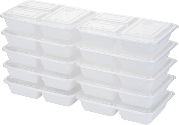 GoodCook Meal Prep Rectangle Three Compartment Set, 20-Piece, White, BPA-Free