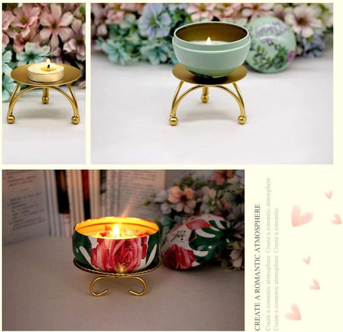 dedoot Gold Candle Holders Set of 2, Decorative Handmade Iron Pillar Plate Centerpiece for LED & Wax Candles