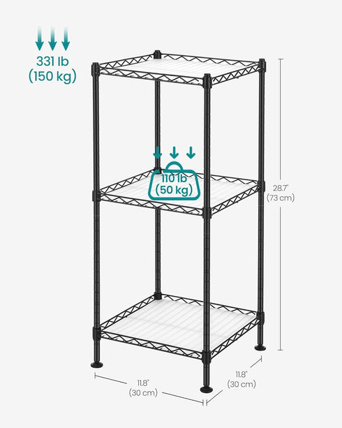 3-Tier 3 ULGR103B01 SONGMICS Bathroom Shelf, Storage Rack for Small Space, with PP Shelf Liners, Removable Hook