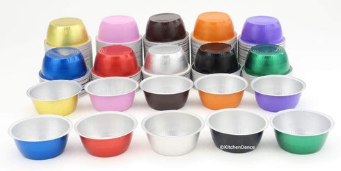 KitchenDance Disposable Colored Aluminum Foil Ramekins Pan - 4 Ounces Round Non-Stick Baking Pans, Pack of 100, Gold