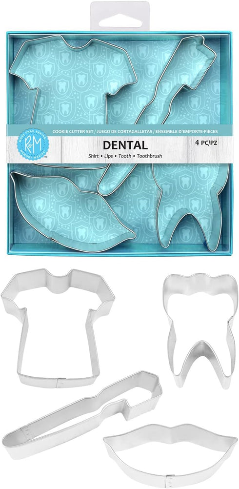 4-Piece Set R&M International Dental Cookie Cutters, Scrub Shirt, Lips, Tooth, Toothbrush