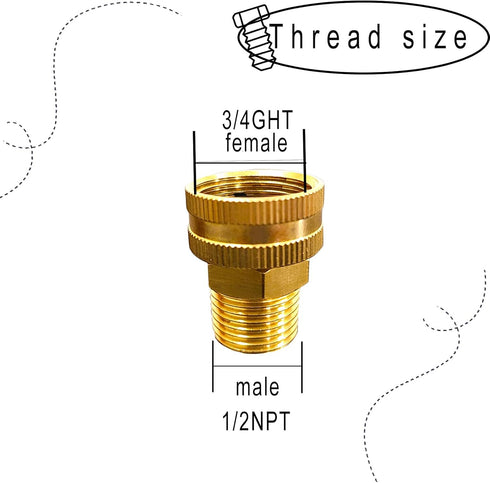 YOUHO Garden Hose Adapter Brass 3/4” GHT Female x 1/2” NPT Male Connector, GHT to NPT Adapter Brass Fitting, Garden Hose to Pipe Fittings Connect, Garden Pipe Joint Extension Repair Fitting by YOUHO