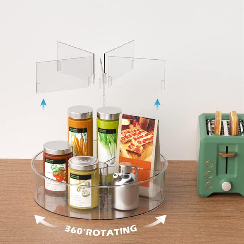 Slideep Lazy Susan Plastic Turntable, Divided Spinner for Kitchen Cabinet, Pantry, Fridge, Fully Rotating Organizer for