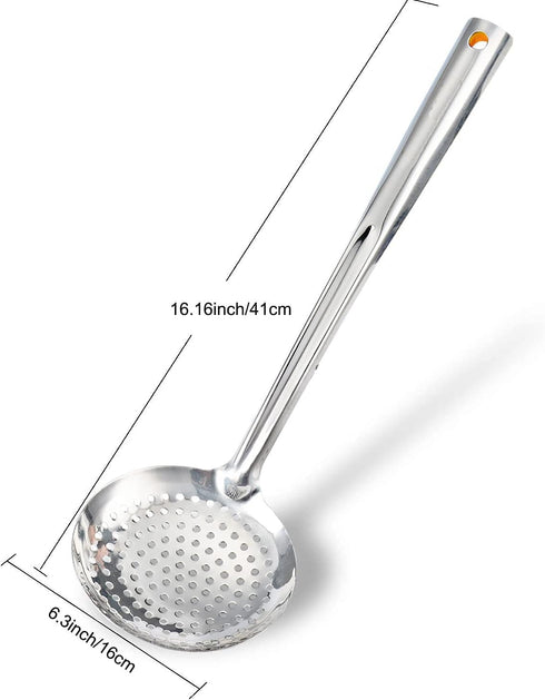 TENTA KITCHEN Stainless Steel Skimmer/Slotted Spoon/Strainer Ladle Dia 16CM with Heat Resistant ABS Handle