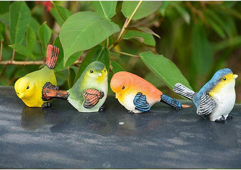 Zerodis Miniature Bird Decorative Figurines - Pack of 4 Resin Birds for Garden