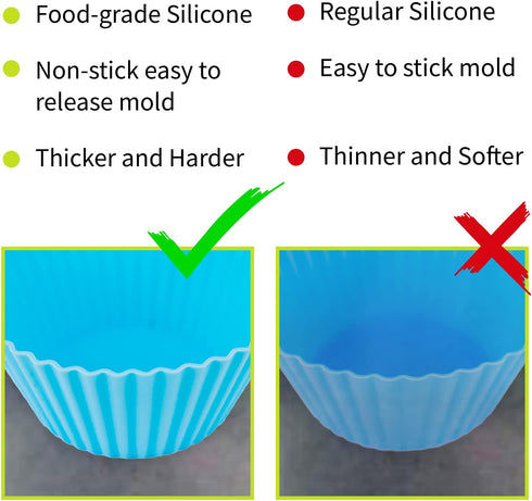 Reusable Silicone Baking Cups, 24 Pack Muffin Liners, Thicken Non-stick Molds, 4 Colors, BPA-Free