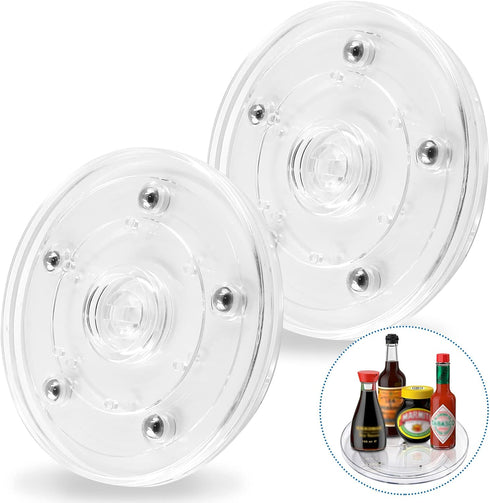 2 Pack 4 Inch Turntable Mini Turntable Organizer, Clear Rotating Tray Small Revolving Base, Acrylic Ball Bearing Turntable Plate for Kitchen Table Spice Rack, TV Laptop Computer Monitor