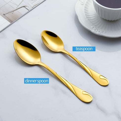 Seeshine Gold Dinner Spoon Set, 7.6-inch Stainless Steel Shiny Gold Table Silverware, Set of 6