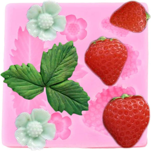 1 Pc 3D Strawberry and Flowers Silicone Mold for DIY Chocolate Gum