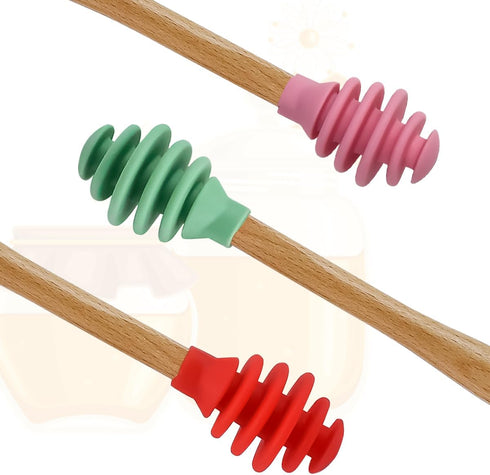 3 Pcs Silicone Honey Dipper Sticks, Non-Drip Honey Spoon with Jar Stirring Rod, Food-Grade BPA Free Dispenser