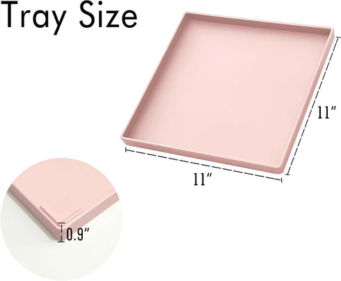 11 Inch Countertop, Pink Square Tray - Decorative Organizer Tray for Vanity, Bathroom Coffee Table & Ottoman |