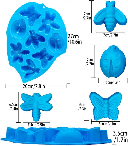 2 pcs 3D Silicone Cake Molds, CNYMANY 8-Cavity Insect Muffin Mould Kitchen Pastry Baking Pan for Fat Bomb Chocolate Candy Cupcake Soap Candle - Blue, Orange by CNYMANY