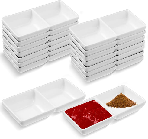 16 PCS Sauce Dish, Wet & Dry Double Layer Dipping Bowl, Large Capacity for Restaurant Kitchen Dining Room, White