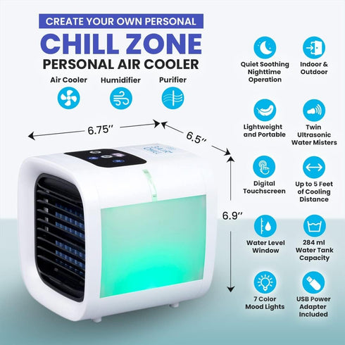 CHILL | personal air cooler | portable mini evaporative air conditioner | five speed fan | twin water misters |