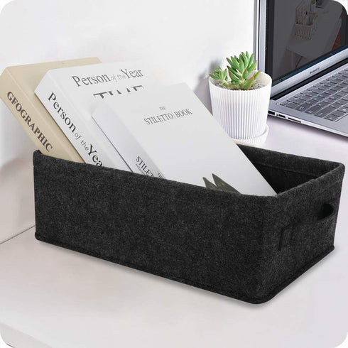 Short Storage Baskets - Small Rectangle Organizer Bins for Candles, Remotes, DVDs, Board Games, Keepsakes