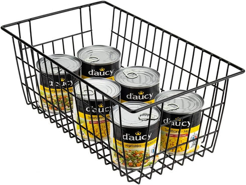 SANNO Set of 3 Freezer Baskets - Wire Storage Bins for Home, Office, Bathroom, Pantry Organization, Black
