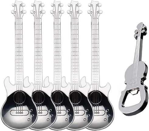 Guitar Spoons Coffee Teaspoon Set, ESRISE Stainless Steel Dessert Spoon with Guitar Opener for Christmas