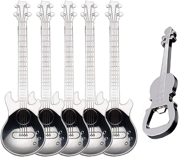 Guitar Spoons Coffee Teaspoon Set, ESRISE Stainless Steel Dessert Spoon with Guitar Opener for Christmas