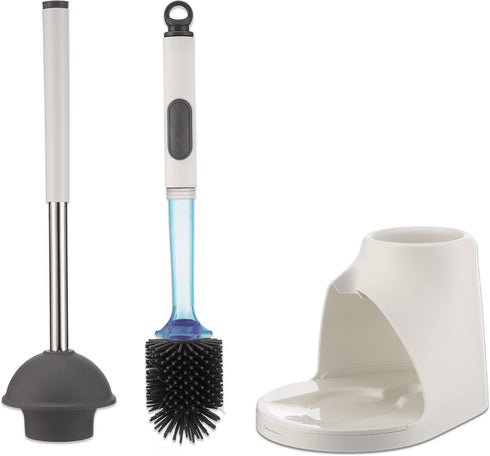 ToiletBuddies Set 2 1 Set Toilet Brush & Plunger - Toilet Bowl Brush and Holder, Refillable Liquid Dispenser Brush