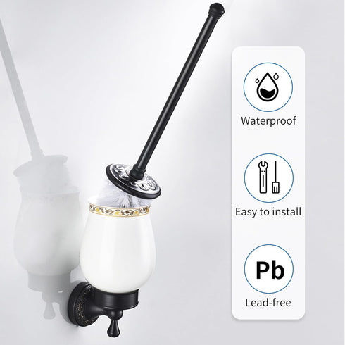 Oil Rubble Bronze Brass Bath Toilet Brush Holder Set, Wall Mounted Black Bathroom Hardware Accessories