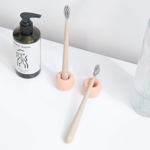 Airmoon Mini Ceramics Handmade Couple Toothbrush Holder Stand, Pack of 2 for Bathroom Vanity Countertops