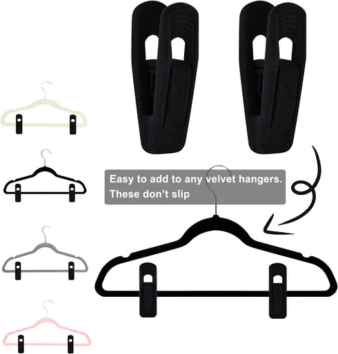 Black Velvet Hangers Clips, 20 PCS Non-Slip Clips for Suit Pant Skirt Hanger