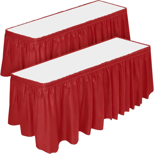 DecorRack 2 Pack Table Skirts, 29 in x 14 ft Each, Disposable & Reusable Rectangular Tablecloth Skirt, Red
