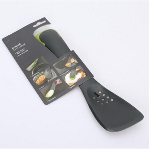 Uni-tool 5-in-1 Silicone Kitchen Utensil, Slotted Spoon, Turner, Solid Spoon, Cutting Tool, and Spatula (Grey 1)