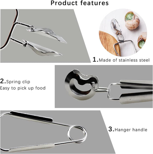 DOERDO 6PCS Stainless Steel Escargot Snail Tongs with Forks, Kitchen Cooking Tool for Serving, 6 Inch