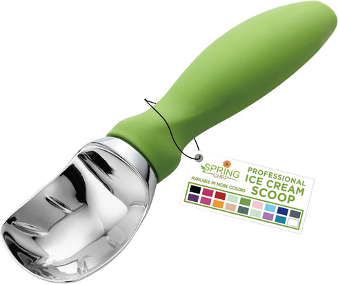 Spring Chef Green Heavy Duty Ice Cream Scoop, Non-Slip Handle, Professional Metal Kitchen Tool