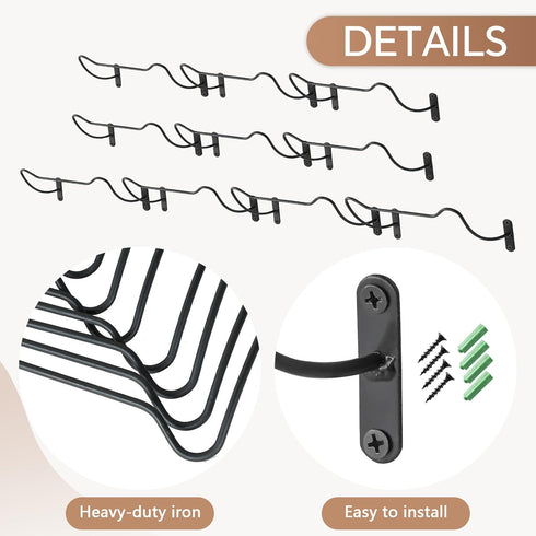 NATGAI Wall Mounted Wine Racks: 10 Pack Iron Bottle Display Holder Rack, Hanging Organizer for Beverages/Liquor Storage