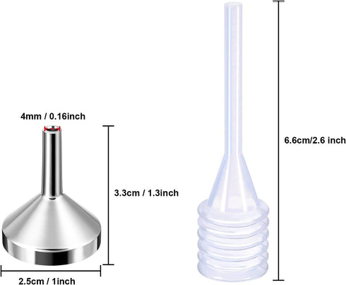 10 Pack Small Metal Funnels with 2 Pack Mini Pipette for Filling Mini Bottles, Atomizers, Liquid (Silver)