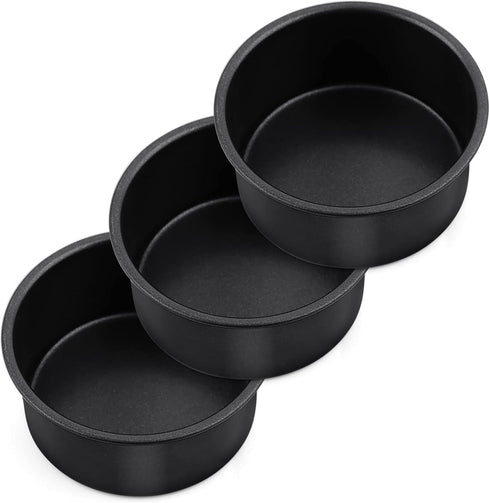 P&P CHEF Mini Cake Pan Set of 3, 4 Inch Non-Stick Round Baking Pans for Small Tier Smash Cakes, Stainless Steel Core