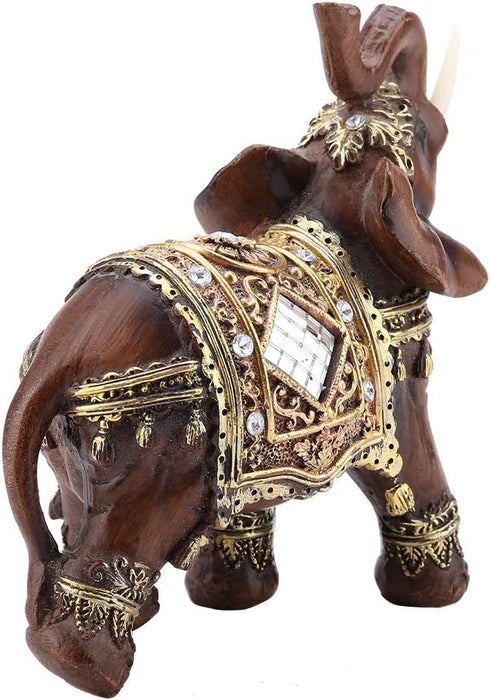 Feng Shui Wood Grain Elephant Statue 5.5" - Thai Elephant with Trunk Up - Collectible Figurine for Home Decor