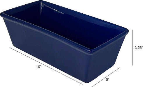Stoneware Loaf Pan, Overall Dimensions 10" x 5" x 3.25", Deep Blue